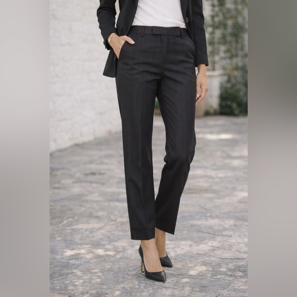 Ann Taylor Petites Wool Pinstripe Trousers Black Red Career Pants 8P